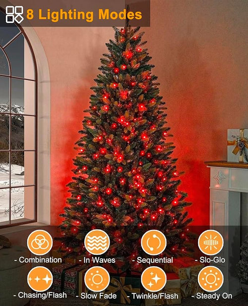 197FT 600 LED Christmas Lights Outdoor Plug in Red Valentine Lights with 8 Modes &amp Waterproof Connectable Green Wire String Lights for Outside Indoor Home Garden Yard Party Holiday Decorations