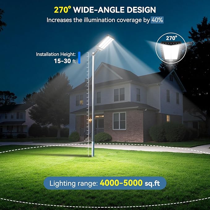 9500W Solar Street Light Outdoor Commercial Grade Solar Lights Outdoor IP67 Waterproof Parking Lot Lights Dusk to Dawn LED Security Flood Light Motion Sensor with Remote Control 2 Pack