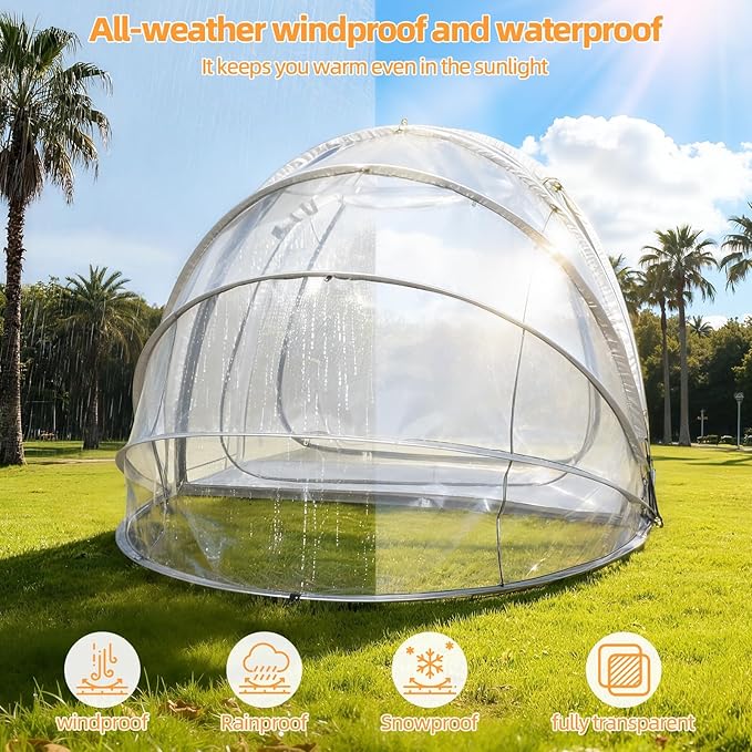 Outdoor Clear Bubble Tent for 1-2 Person - L92.5 xW78.7 x H59.1 All Weather Sports Tent Instant Rainproof Camping Sun Shelter Portable Clear Screen House for Sport Event Camping Fishing Clear