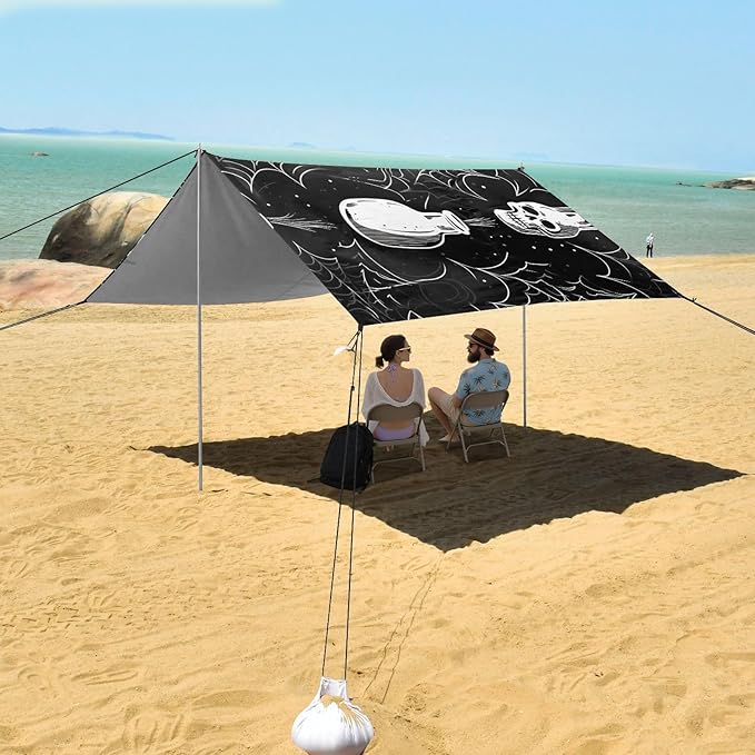 ALAZA Skull Spider Web Beach Tent Sun Shelter UPF50+ Protection Beach Shade Canopy w/ 4 Sandbags for Outdoor Camping Fishing Backyard Fun Picnic 10x9 ft