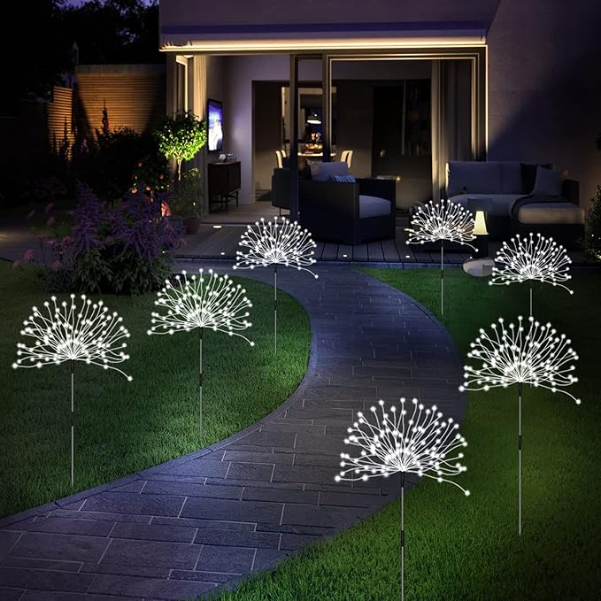 Unihoh Solar Garden Lights Outdoor 4 Pack 120 LED Waterproof Decorative String Lights 8 Modes with Remote DIY Outdoor Decor for Pathway Walkway Yard (Cool White)
