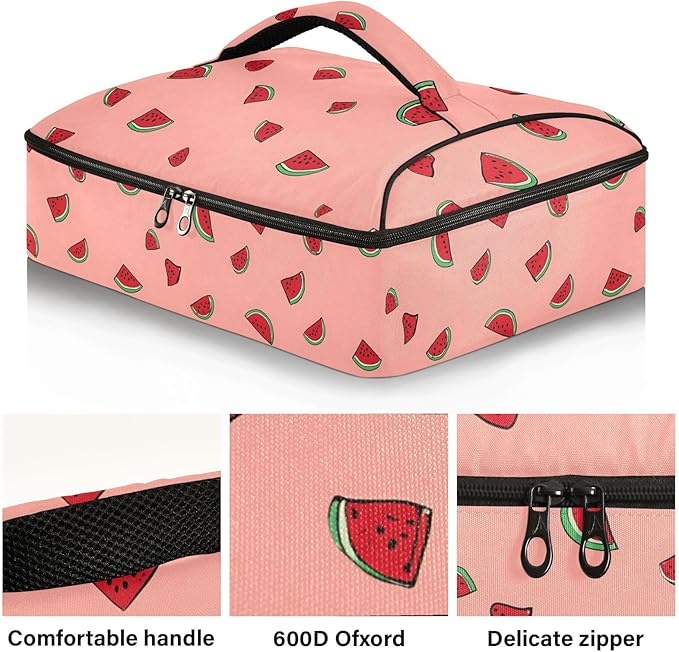 Casserole Carrier Cute Cartoon Watermelon PatternInsulated Casserole Carrier for Hot or Cold Food Thermal Lunch Tote for Potluck Parties Picnic Beach Fits 9 x 13 Inches Baking Dish