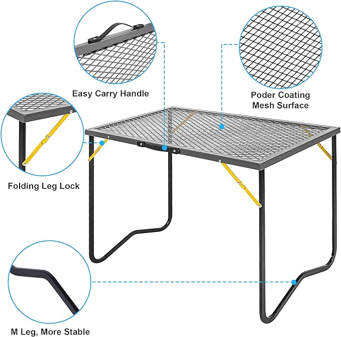 Portable Folding Grill Table 3ft Outdoor Grill Table with Mesh Tabletop Metal Grid Table for Camping Picnic BBQ RV