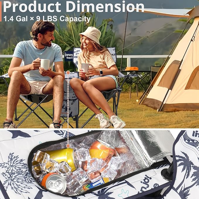 Outvita Folding Double Camping Chair w/Umbrella Beverage Holder Carrying Bag Cooler Fold Up Table Large Bearing Capacity for Beach Patio Pool Park Outdoor Shark Pattern
