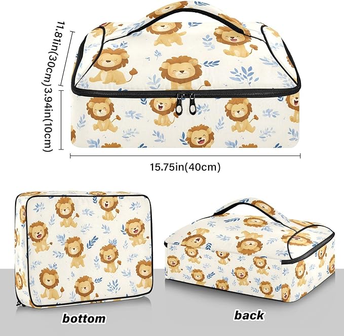 Casserole Carrier Cute Lion PatternsInsulated Casserole Carrier for Hot or Cold Food Thermal Lunch Tote for Potluck Parties Picnic Beach Fits 9 x 13 Inches Baking Dish