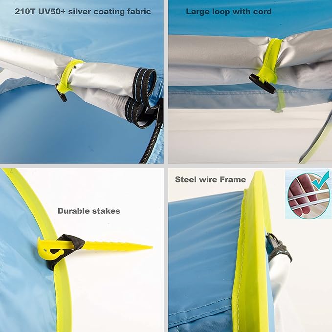 Poray Portable Baby Beach Tent with UPF 50+ Sun ShelterMosquito Net and Sunshade Ideal Pop Up Kids Travel Tent with Carry Bag &amp 2 StakesOutdoor Indoor Play and Sun Protection