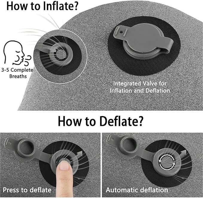 Ultralight Inflatable Camping Travel Pillow with Soft Washable Cover - Ergonomic Inflating Pillows for Neck &amp Lumbar Support(Light Grey)