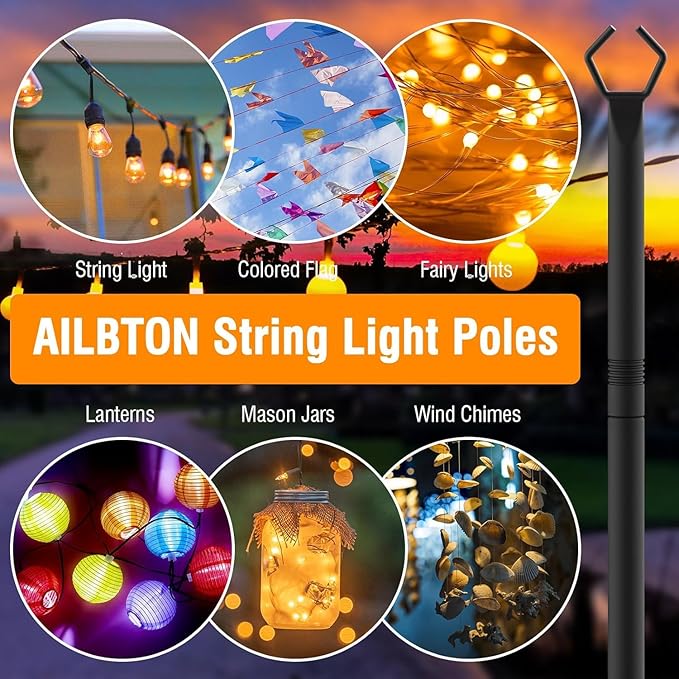 AILBTON 10 Pack 10Ft String Light PolesLight Poles for Outside String LightsOutdoor Light Poles with ForkMetal Pole Stand for PatioBackyardDeck
