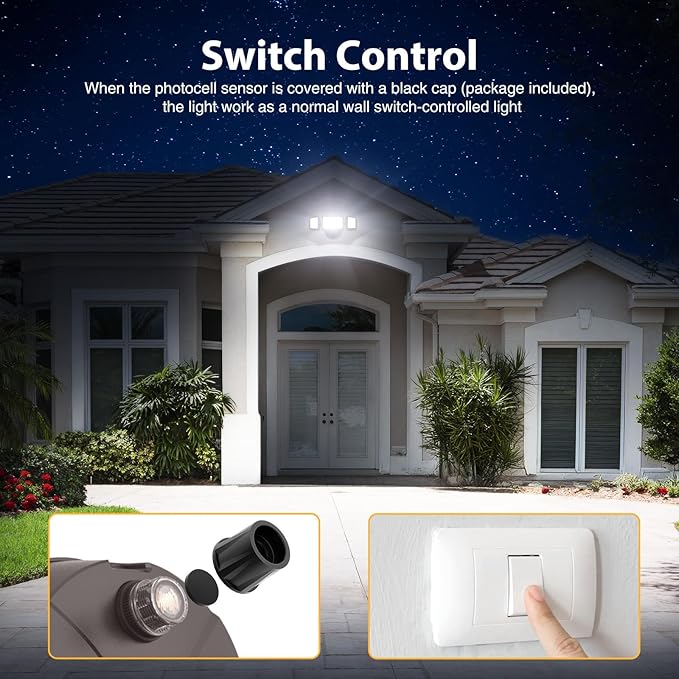 Onforu 70W LED Dusk to Dawn Flood Lights 7000LM Brown Exterior Security Outdoor LightingIP65 Waterproof Outdoor 3 Adjustable Heads Photocell Light Fixture6500K Floodlight for GaragePatioYard