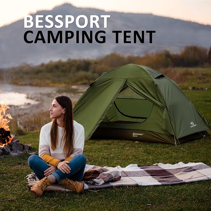 Bessport Camping Tent 1/2 Person Tent Waterproof Two Doors Backpacking Tent Easy Setup Lightweight for Outdoor Hiking Mountaineering Travel