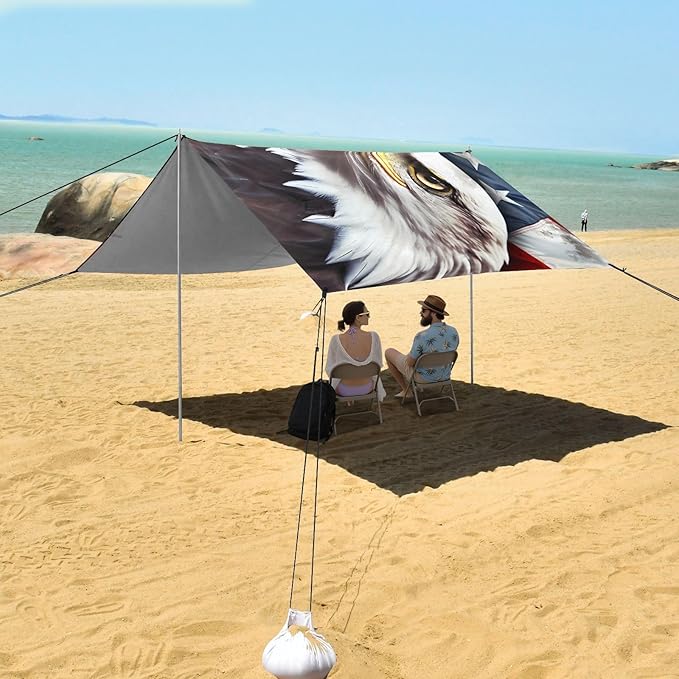 American Flag EagleCamping Sun Shelters 9.2 x 10.5 FT Beach Canopy Tent Sun Shade with Carrying Bag for Camping Trips Fishing Backyard Fun or Picnics 21341001