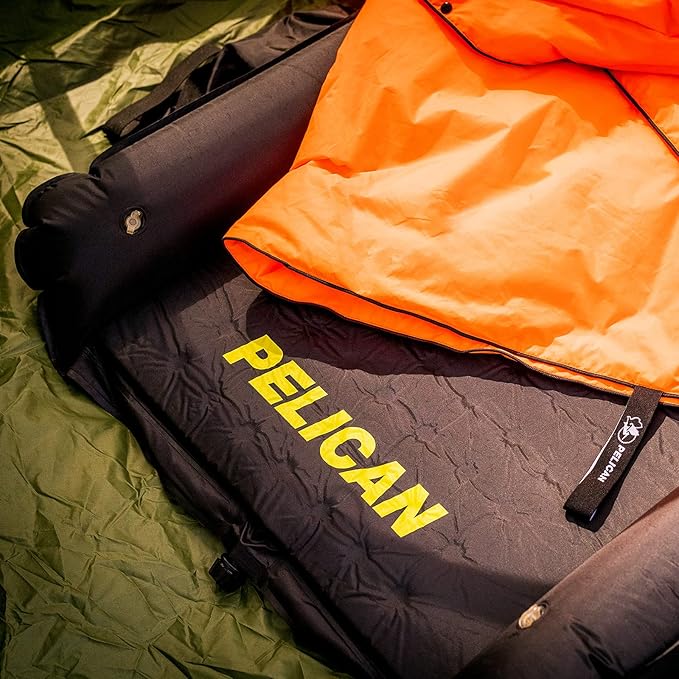 Pelican Self Inflating Sleeping Pad w/Pillow &amp Arm Rest Camping Gear - Waterproof Foldable Lightweight Air Mattress - Memory Foam Sleeping Mat for Hiking Backpacking - Travel Accessories - Black
