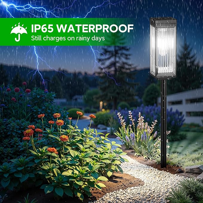 Solar Pathway Lights Outdoor 4 Pack Upgraded Solar Lights Outdoor Waterproof Bright Up to 15 Hrs Auto On/Off Garden Light for Yard Patio Lawn Path Walkway Driveway Outside Decor(Cool White)