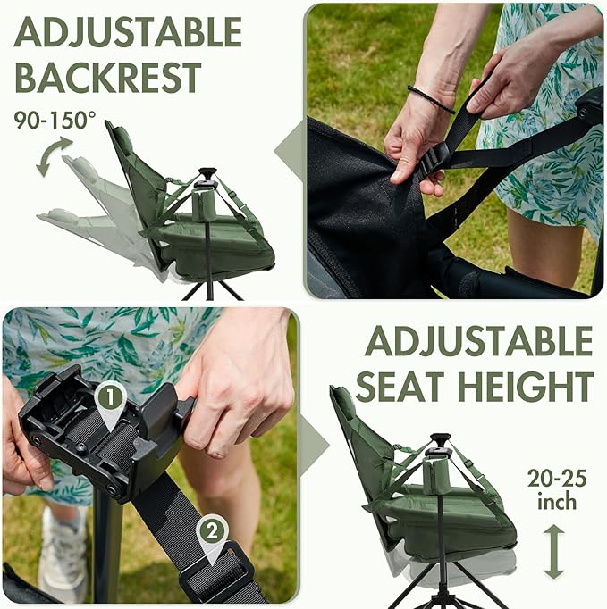 Portal Hammock Camping Chair Portable Outdoor Swinging Chairs with Adjustable Back and Height for Lawn Backyard Patio Supports 400 lbs Breathable Mesh High Back Green