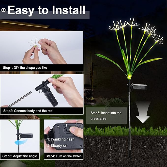 Solar Garden Lights Decor: Gardening Gifts for Women Mothers Day Warm White - Waterproof Twinkling Swaying Firefly Solar Lights Outdoor with 2 Modes for Yard Patio Pathway Decoration 4-Pack