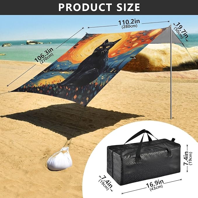 Starry Sky CatCamping Sun Shelters 9.2 x 10.5 FT Beach Canopy Tent Sun Shade with Carrying Bag for Camping Trips Fishing Backyard Fun or Picnics 21340160