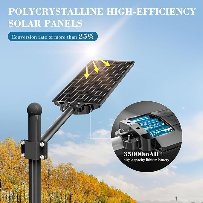 10000W Solar Street Light 7000K Solar Lights Outdoor Waterproof Motion Sensor Solar Security Light IP66 Waterproof Solar Street Lights Outdoor Dusk to Dawn for Parking Lot Yard Farm
