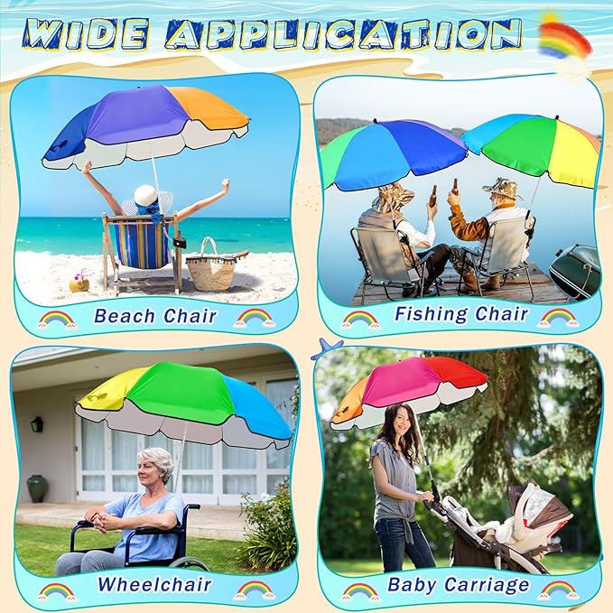 Buryeah 2 Pcs Automatic Chair Umbrella with Universal Clamp 44 UPF 50+ Portable Clamp on Beach Chair Adjustable Wheelchair Umbrella for Outdoor Patio Parasol