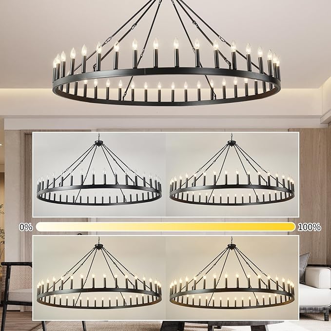 64 Inch Extra Large Black Wagon Wheel Chandelier 42-Light Farmhouse Wagon Wheel Chandeliers Round Industrial Ceiling Light fixtures for Outdoor Porch high Ceilings Living Dining Room Foyer Entryway