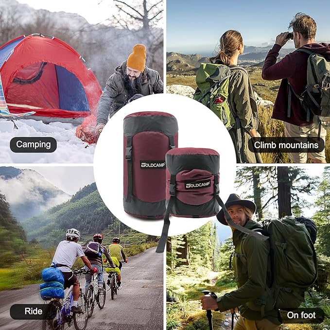 GoldCamp compression stuff sack for Ultralight sleeping bag space saving gear with dust flap18L/30L/43L/49L/65L Compression Stuff Sack Waterproof Camping Travel Outdoor Backpacking (Red XXXL)