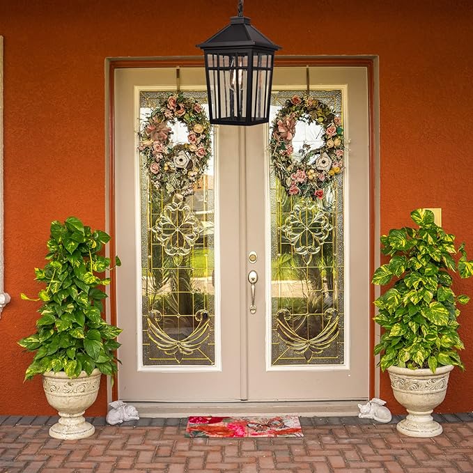 Darkaway Large Outdoor Pendant Light Fixture 16inch Outdoor Hanging Light Porch Lights Fixtures Anti-Rust Waterproof Aluminum with Seeded Glass for Porch Entryway Doorway Farmhouse (BlackLarge)