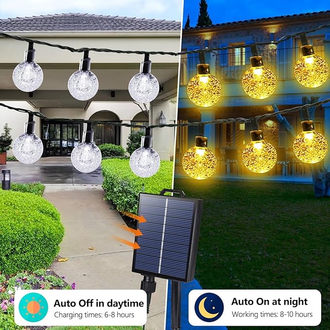 Joomer Solar String Lights Outdoor 65FT 100LED Globe String Lights 8 Lighting Modes Waterproof Solar Powered Patio Light for Garden Yard Porch Wedding Party Outdoor Decor (Warm White)