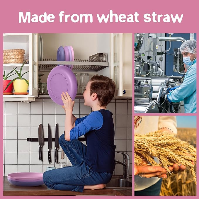 Teivio 32-Piece Kitchen Plastic Wheat Straw Dinnerware Set Service for 8 Dinner Plates Dessert Plate Cereal Bowls Cups Unbreakable Colorful Plastic Outdoor Camping Dishes Purple Ombre