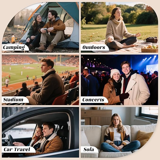 Fleece Wearable Blankets Camping Blanket Poncho 74.5 in * 63 in Warm Comfy Durable &amp Portable Machine Washable for Stadium Concerts Car Travel Sports Hiking Sofa. (Khaki)