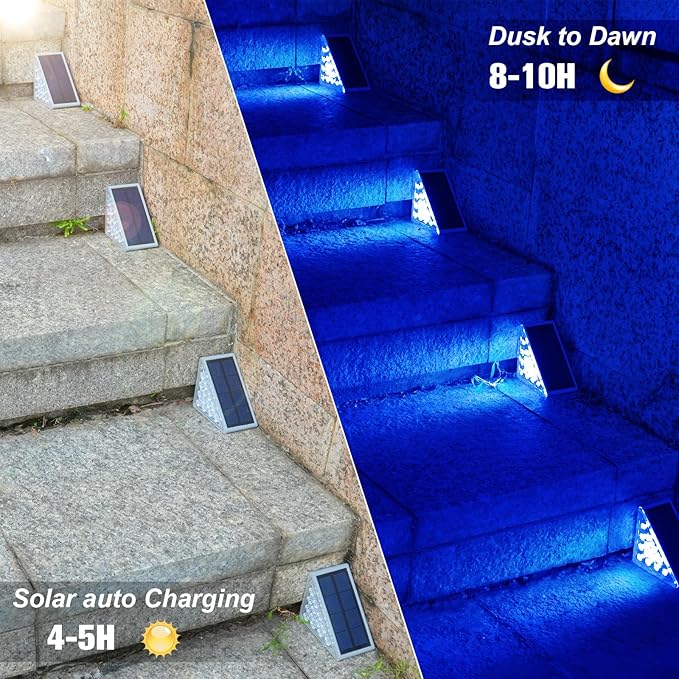 VOLISUN Solar Stair Lights 8 Pack Solar Step Lights Outdoor Waterproof IP67 LED Outdoor Step LightOutdoor Light Decor for Garden Stair Deck Front Step and Front Porch（Blue Lighting）