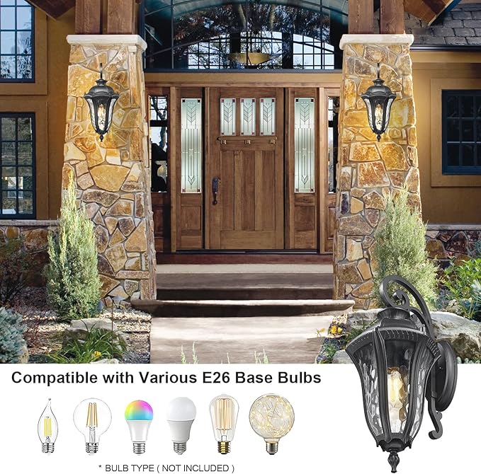 Outdoor Wall Lights for House 26 Inch Large Modern Outdoor Wall Sconce with Water Ripple Glass Aluminum Anti-Rust Exterior Lighting Latern for Home Garden Halway Garage Patio