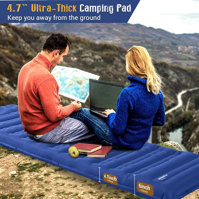 Elegear CumbreX Single Sleeping Pad for Camping 4.7 Ultra-Thick Inflatable Camping Sleeping Pad with Built-in Foot Pump &amp Quick Inflation Portable Camping Sleeping Mat for Backpacking Hiking Te