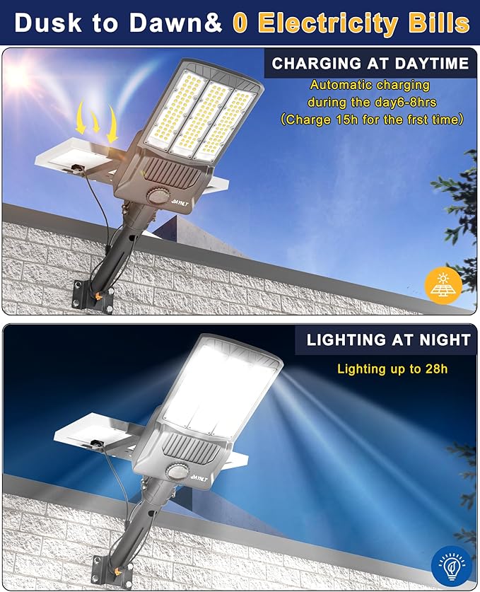 JAYNLT Y-11000W Solar Street Lights Outdoor850000LM 6500K High Powered Commercial Parking Lot Lights Dusk to Dawn Waterproof Solar Security Flood Lights for Driveways Basketball Courts