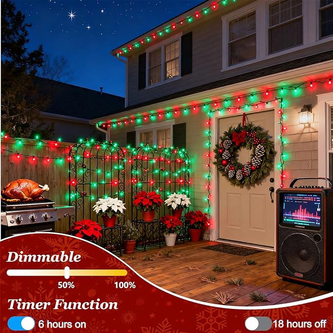 750 LED Christmas String Lights Outdoor 240FT Twinkle Fairy Lights with Timer &amp Memory 12 Modes Dimmable Waterproof Tree Light for House Patio Wedding Party Christmas Decororations Red &amp Gr