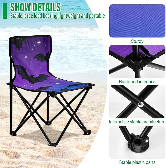 Foldable Camp Chair Bat Moon Pattern Beach Backpack with Carrying Bag Ice Fishing for Outside