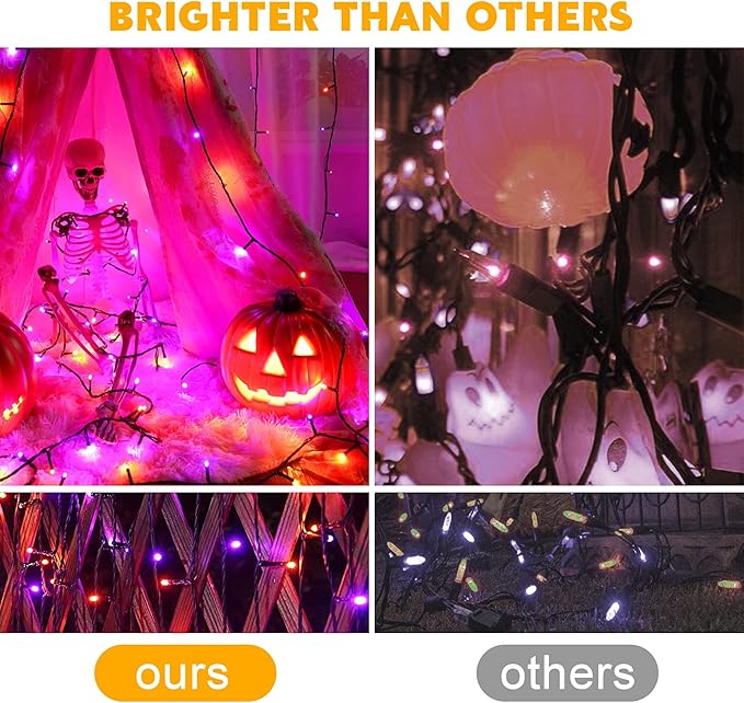 weillsnow 164FT 500 LED Halloween Lights 8 Modes Waterproof Plug in String Lights for Halloween Indoor Outdoor Yard Party Wedding Garden Home Decorations (Purple &amp Orange)