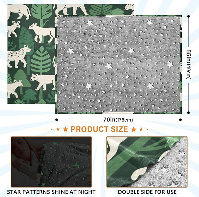 Blanket For Living Room Jungle Animal Fox Green White Teen Throw Blanket 50 x 70 Inch
