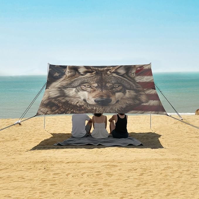 Beach Tent Sun Shelter Jackal Flag Lightweight &amp Easy Setup Beach Shade Canopy for Camping Fishing