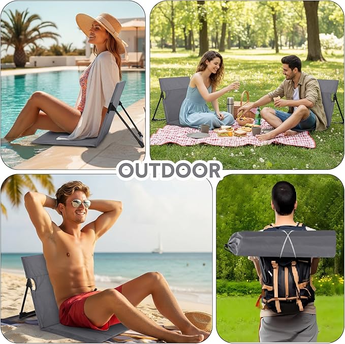 Jetec Foldable Floor Backrest Chair Portable Camping Chair with Storage Bag Light Weight Lazy Seat for Indoor Outdoor Bed Ground Park Lawn Concerts Beach Hiking