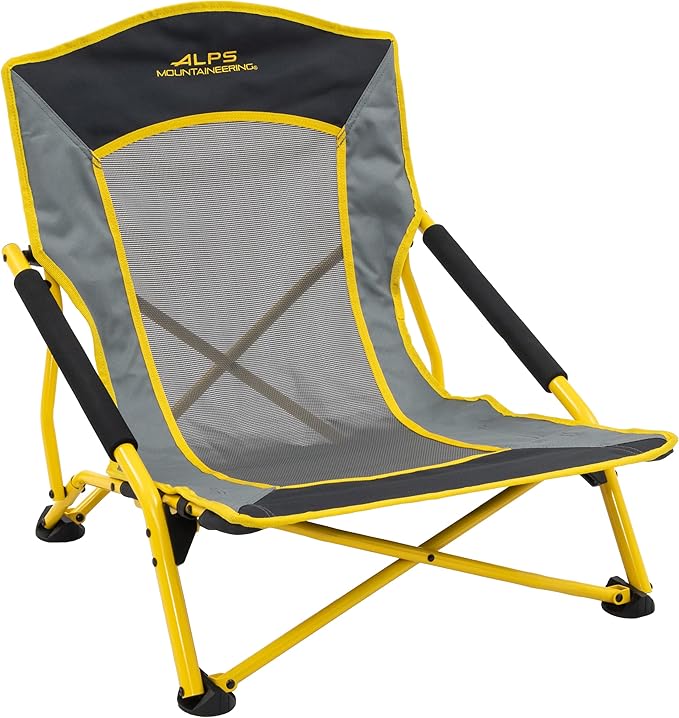 ALPS Mountaineering Rendezvous Low Camping Chairs for Adults with Arms Cool Mesh Center Powder Coated Steel Frame Compact Folding Design and Carry Bag