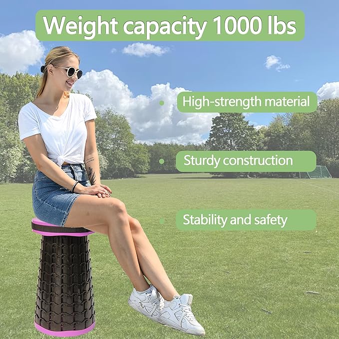 ALEVMOOM Upgraded XXL Collapsible Stool with Cushion 19.71000lbs Max WeightWider &amp Taller Pop Up Seat Heavy Duty Portable Retractable Folding Chair or Travel Foot Rest for Camping &amp Outdoo