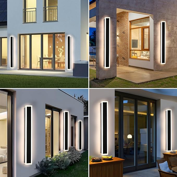 MELUCEE Exterior Wall Lights for House 2 Pack 60 Inch Long Strip Modern Outdoor Light Wall Fixture Sconce Dimmable Outside Linear Exterior Lights Black Wall Mount Lighting for Porch Corridor Garage