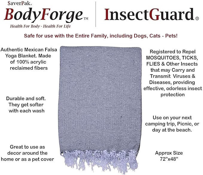 InsectGuard Permethrin Treated Mosquitoes Flies Ticks Insect Repellent BodyForge Authentic Mexican Falsa Yoga Blanket