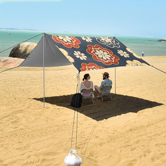 Flower Pattern Camping Sun Shelter Beach Tent Portable Beach Sun Shade Outdoor Canopy for Camping Trips Fishing Picnic