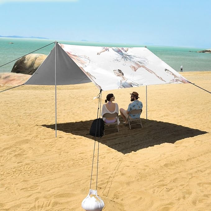 Ballet Dancer Hand Drawing Pattern Camping Sun Shelter Beach Tent Portable Beach Sun Shade Outdoor Canopy for Camping Trips Fishing Picnic