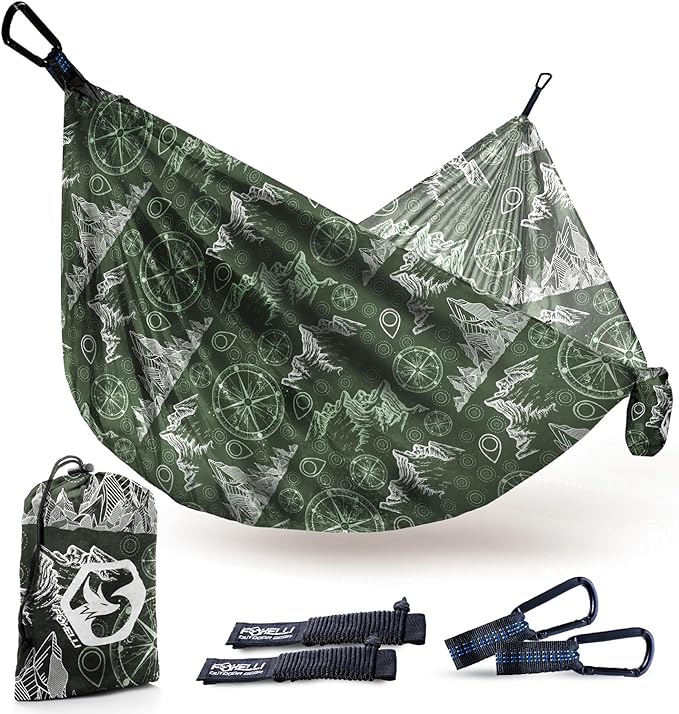 Foxelli Camping Hammock – Ultralight Hammock for Backpacking Hiking Festivals Travel - Easy Setup with Tree-Friendly Ropes &amp Steel Carabiners Heavy Duty Parachute Nylon