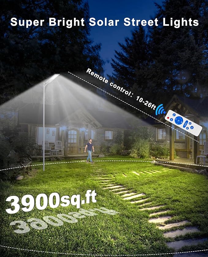 JAYNLT X-12000W Solar Street Lights6500K Commercial Parking Lot Light Dusk to DawnIP68 Waterproof Flood Security Street Lights Motion Sensor for PlayCourtFarm