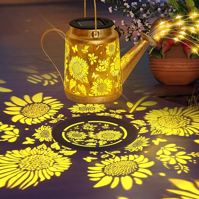Sunflower Solar Watering Can Lights Outdoor Waterproof Garden Lanterns with Shepherd Hook Solar Garden Decor for Yard Outdoor Landscape Pathway Gift for Women Mom Grandma 2 Pack