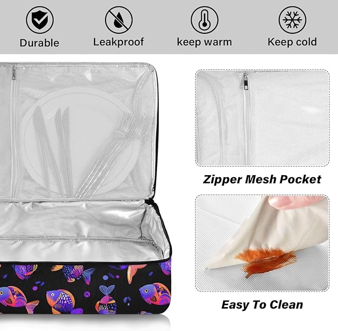 Casserole Carrier Colorful Cute FishInsulated Casserole Carrier for Hot or Cold Food Thermal Lunch Tote for Potluck Parties Picnic Beach Fits 9 x 13 Inches Baking Dish