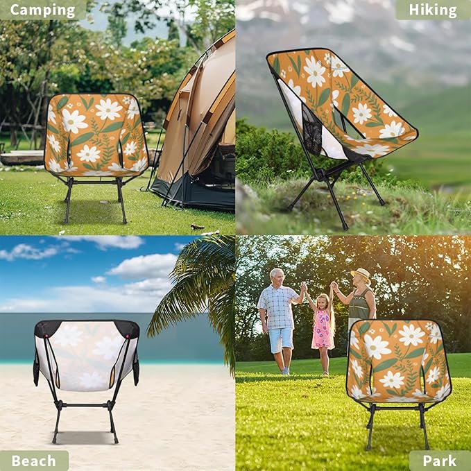 Honeybaby Folding Camping Chair Cute Daisy Flowers Camping Chairs Lightweight Portable Chair Outdoor Foldable Chairs for Camping Travel Picnic Beach Hiking