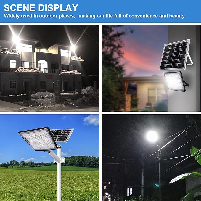 100W LED Solar Flood Lights 10000MAH Flood Light Outdoor IP66 Waterproof with Remote Control Security Lighting for Parking Lot Yard Garden Swimming Pool Pathway